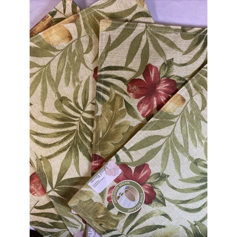 4 Vtg Floral Fauna Placemats Indoor Outdoor Island Breeze Hibiscus Red Green NOS